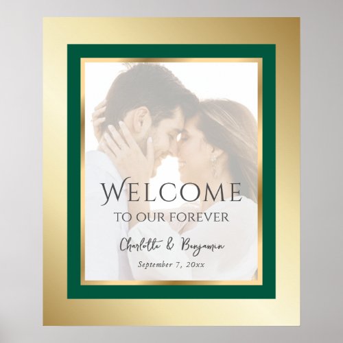 Emerald Green and Gold Photo Wedding Welcome Sign