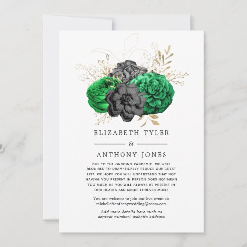 Emerald Green and Gold Reduced Wedding Guest List Announcement
