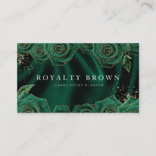 Emerald Green and Gold Rose Business Card
