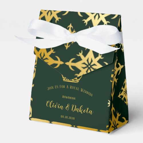 Emerald Green and Gold Royal Crown Wedding Favor Boxes