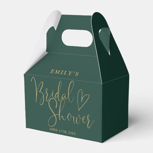 Emerald Green and Gold Script Bridal Shower Favor Boxes (Front Side)
