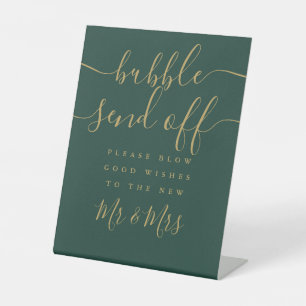 Emerald Green And Gold Script Bubble Send Off Pedestal Sign
