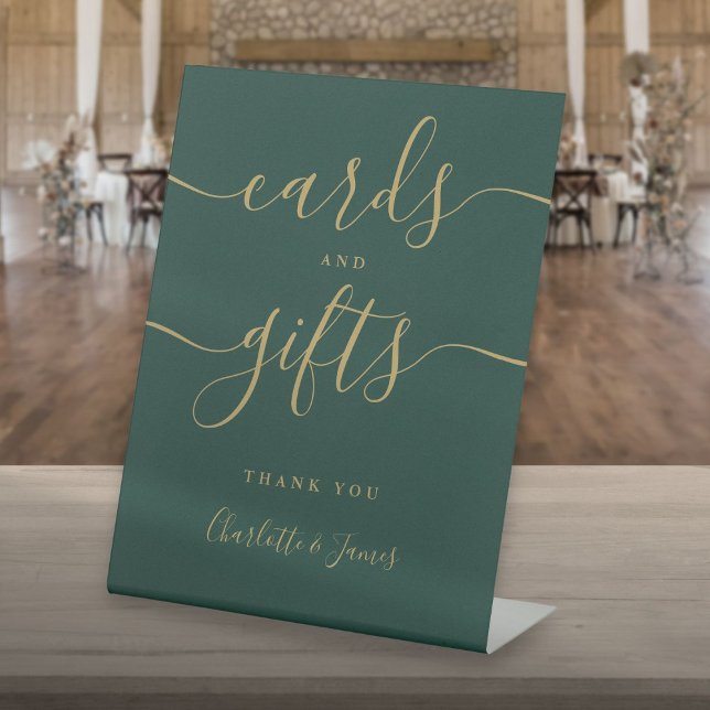 Emerald Green And Gold Script Cards And Gifts Pedestal Sign (Emerald Green And Gold Script Cards And Gifts Pedestal Sign)