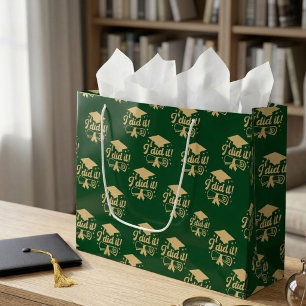 Emerald Green and Gold script I did it Graduation Large Gift Bag