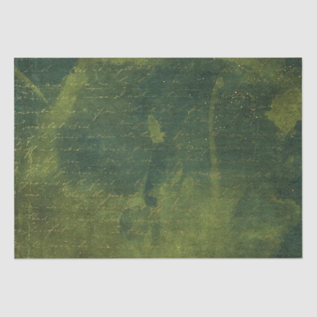 Emerald Green and Gold Script  Tissue Paper (Front)