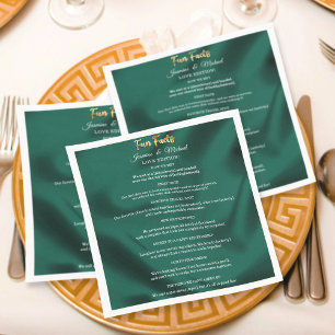 Emerald Green and Gold Script Wedding Fun Facts Napkins