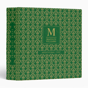 Emerald Green and Gold Seamless Damask Pattern 3 Ring Binder
