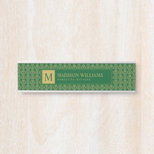 Emerald Green and Gold Seamless Damask Pattern Door Sign