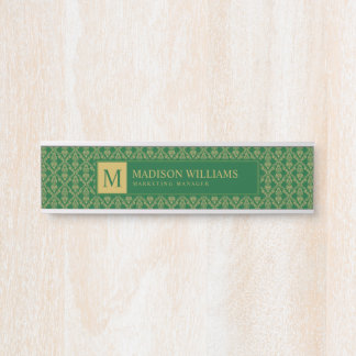 Emerald Green and Gold Seamless Damask Pattern Door Sign