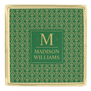 Emerald Green and Gold Seamless Damask Pattern Finish Lapel Pin