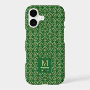 Emerald Green and Gold Seamless Damask Pattern iPhone 17 Case