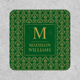Emerald Green and Gold Seamless Damask Pattern Patch