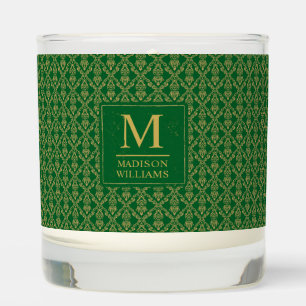 Emerald Green and Gold Seamless Damask Pattern Scented Candle