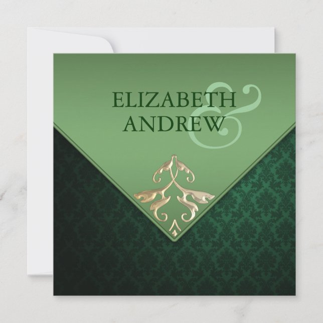 Emerald Green and Gold Square Wedding Invitation (Front)