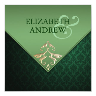 Emerald Green and Gold Square Wedding Invitation