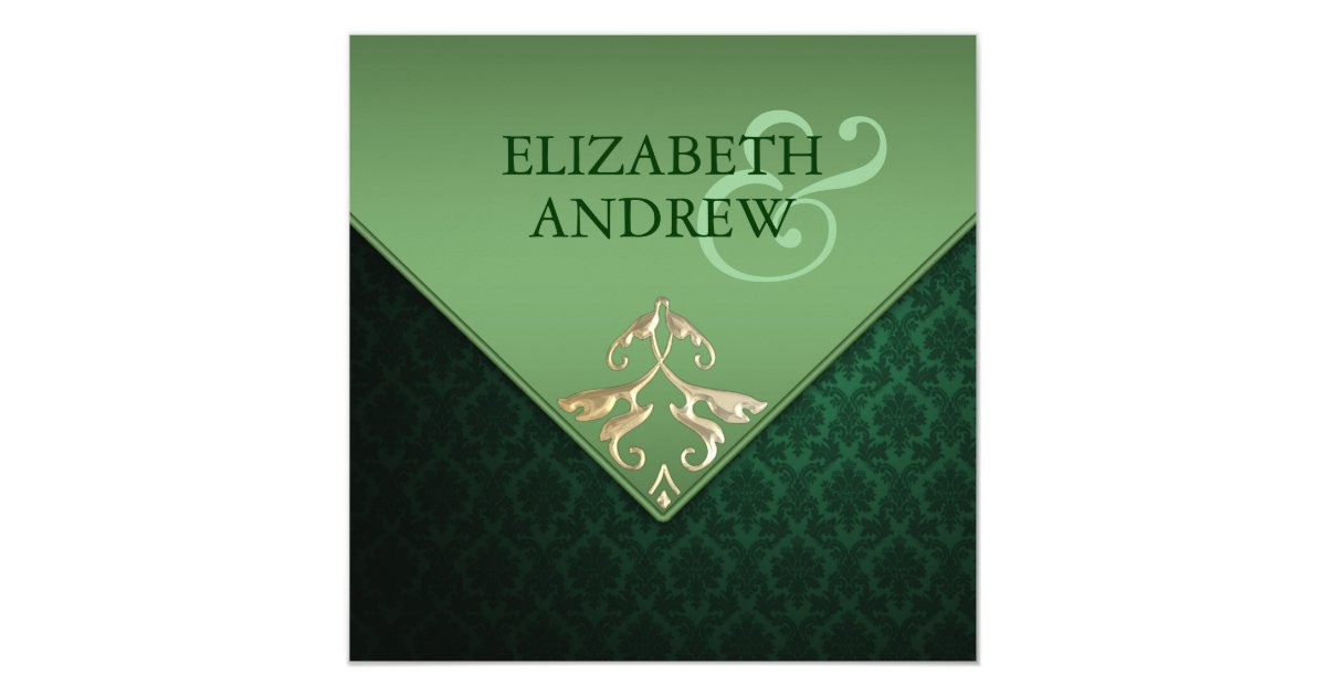 Emerald Green and Gold Square Wedding Invitation | Zazzle.com