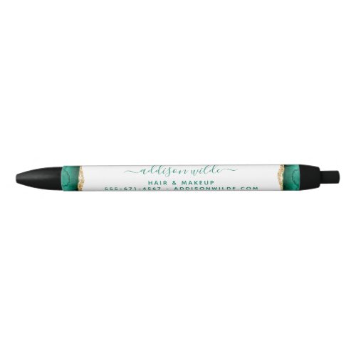 Emerald Green And Gold Watercolor Business Black Ink Pen
