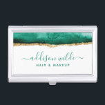 Emerald Green And Gold Watercolor Business Card Case<br><div class="desc">Emerald Green And Gold Watercolor Business Card Case. Elegant emerald green and gold geometric hand lettered style calligraphy script professional business design. Perfect for makeup artists,  hair stylists,  cosmetologists,  and more!</div>