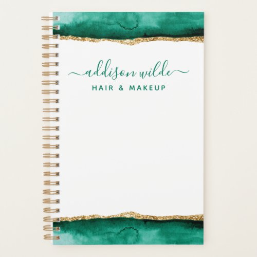 Custom Planners 11 Emerald Green And Gold Watercolor Business Planner