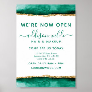 Emerald Green And Gold Watercolor Business Poster