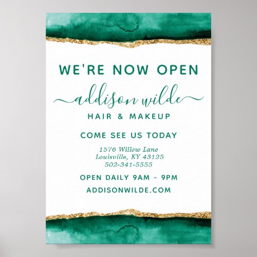 Custom Posters Flyers 5 Emerald Green And Gold Watercolor Business Poster