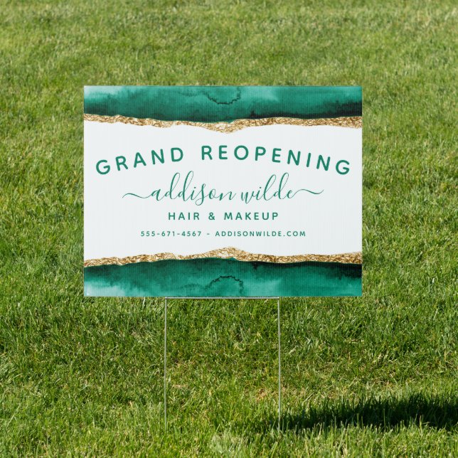 Emerald Green And Gold Watercolor Business Sign (Insitu)