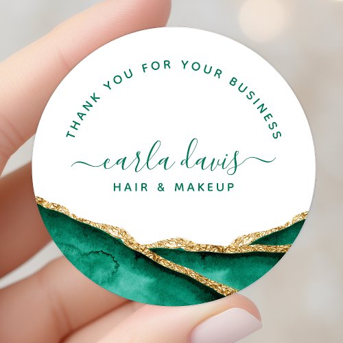 Emerald Green And Gold Watercolor Classic Round Sticker