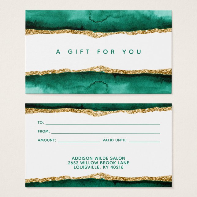 Emerald Green And Gold Watercolor Gift Card (Front & Back)