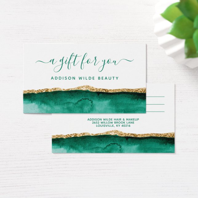 Emerald Green And Gold Watercolor Gift Card (Desk)