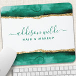 Emerald Green And Gold Watercolor Mouse Pad<br><div class="desc">Emerald Green And Gold Watercolor Mouse Pad. Elegant emerald green and gold geometric hand lettered style calligraphy script professional business design. Perfect for makeup artists,  hair stylists,  cosmetologists,  and more!</div>
