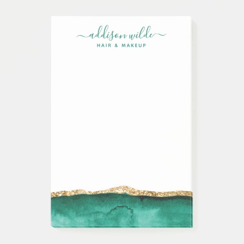 Emerald Green And Gold Watercolor Personalized Post_it Notes