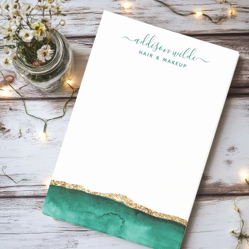 Emerald Green And Gold Watercolor Personalized Post_it Notes