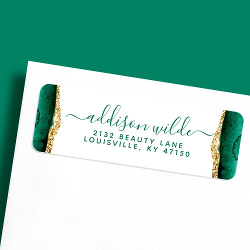 Emerald Green And Gold Watercolor Return Address Label