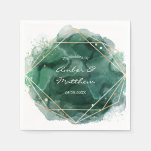Emerald Green And Gold Watercolor Wedding Napkins