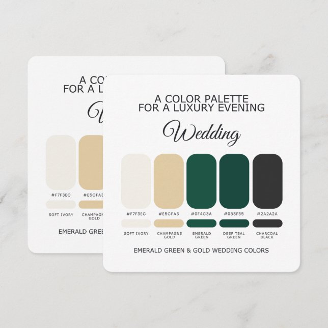 Emerald Green and Gold Wedding Color Palette Card (Front/Back)