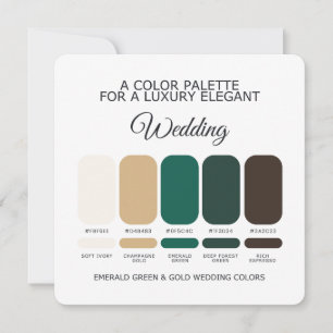 Emerald Green and Gold Wedding Color Palette Card