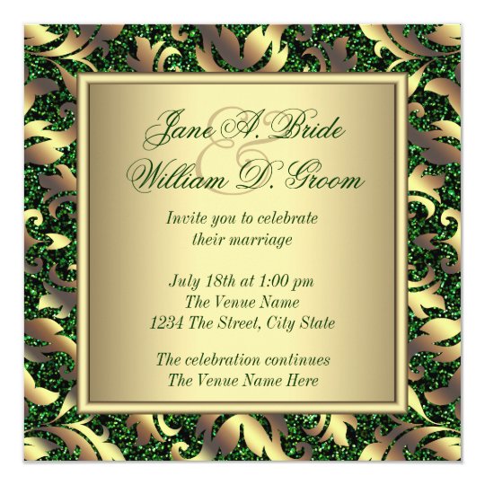 Emerald Green and Gold Wedding Invitation