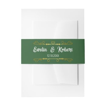 Emerald Green And Gold Wedding Invitation Belly Band by HasCreations at Zazzle