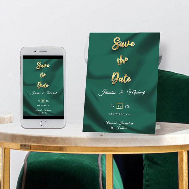Emerald Green and Gold Wedding Minimalist Elegant Save The Date (Creator Uploaded)