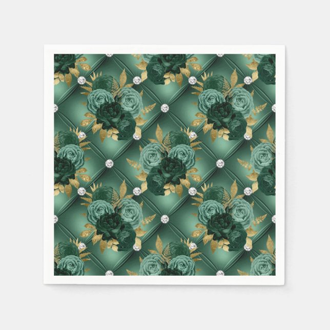Emerald Green and Gold Wedding  Napkins (Front)