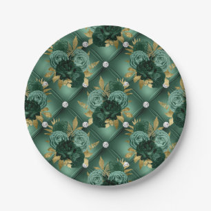 Emerald Green and Gold Wedding  Paper Plates
