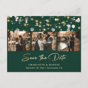 Emerald Green and Gold Wedding Photo Save The Date Announcement Postcard