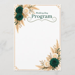 Emerald green and gold wedding Program Template