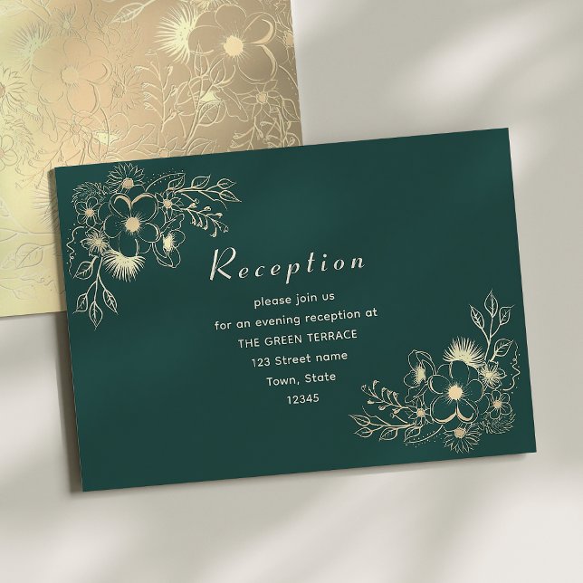 Emerald Green and Gold Wedding Reception Card (Creator Uploaded)