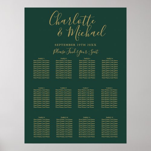 Emerald Green And Gold Wedding Seating Chart