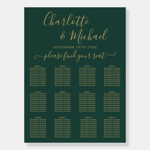 Emerald Green And Gold Wedding Seating Chart Foam Board Zazzle
