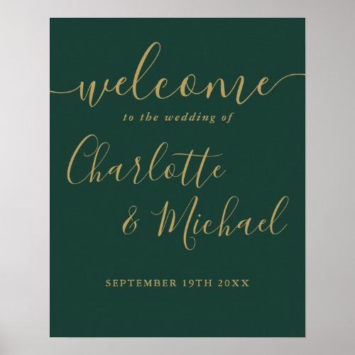 Emerald Green And Gold Wedding Welcome Sign
