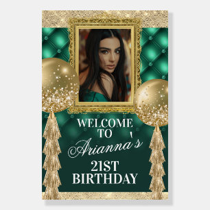 Emerald Green and Gold Welcome Sign with Picture