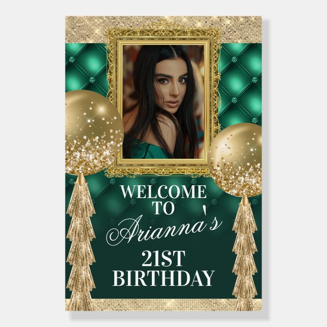 Emerald Green and Gold Welcome Sign with Picture (Front)