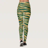 Emerald Grönt och Guld Zebra/Tiger Stripe Legging